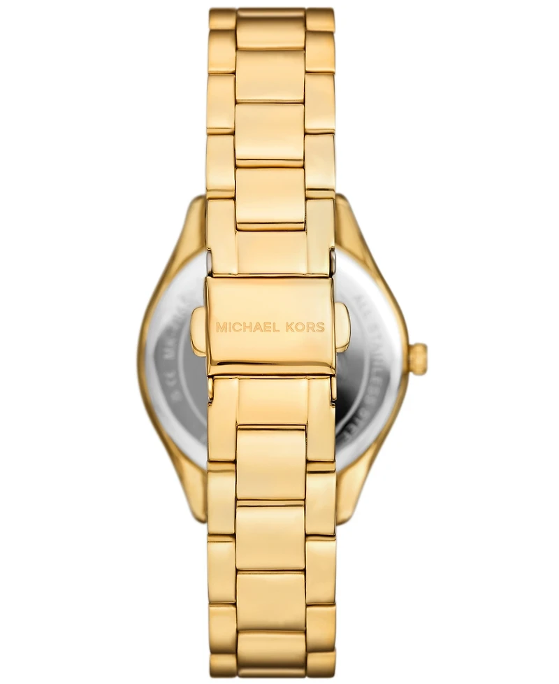 Michael Kors Women's Lauryn Three-Hand Gold-Tone Stainless Steel Watch, Earrings and Necklace Gift Set 33mm