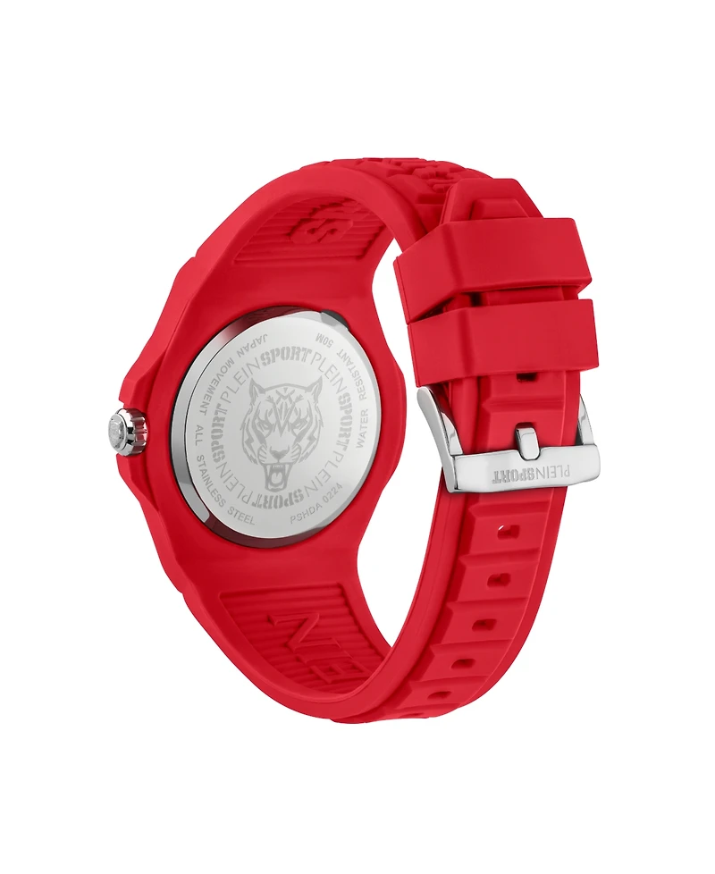 Plein Sport Men's New Fearless 3 Hand Date Quartz Red Silicone Strap 46mm