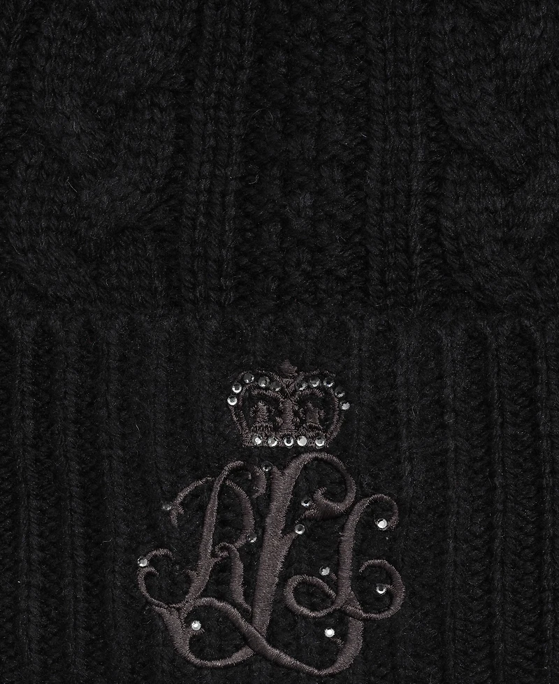 Lauren Ralph Cable Hat with Direct Embroidery and Stones