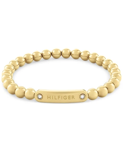 Tommy Hilfiger Beaded Stainless Steel Logo Stretch Bracelet