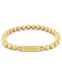 Tommy Hilfiger Beaded Stainless Steel Logo Stretch Bracelet
