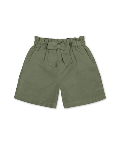 Hope & Henry Girls' Pull-On Cinched Waist Linen Short, Infant