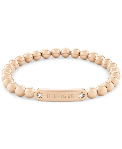 Tommy Hilfiger Beaded Stainless Steel Logo Stretch Bracelet