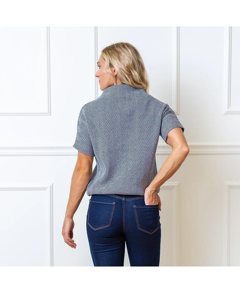 Hope & Henry Women's Short Sleeve Mock Neck Sweater