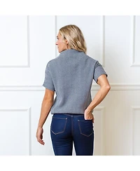 Hope & Henry Women's Short Sleeve Mock Neck Sweater