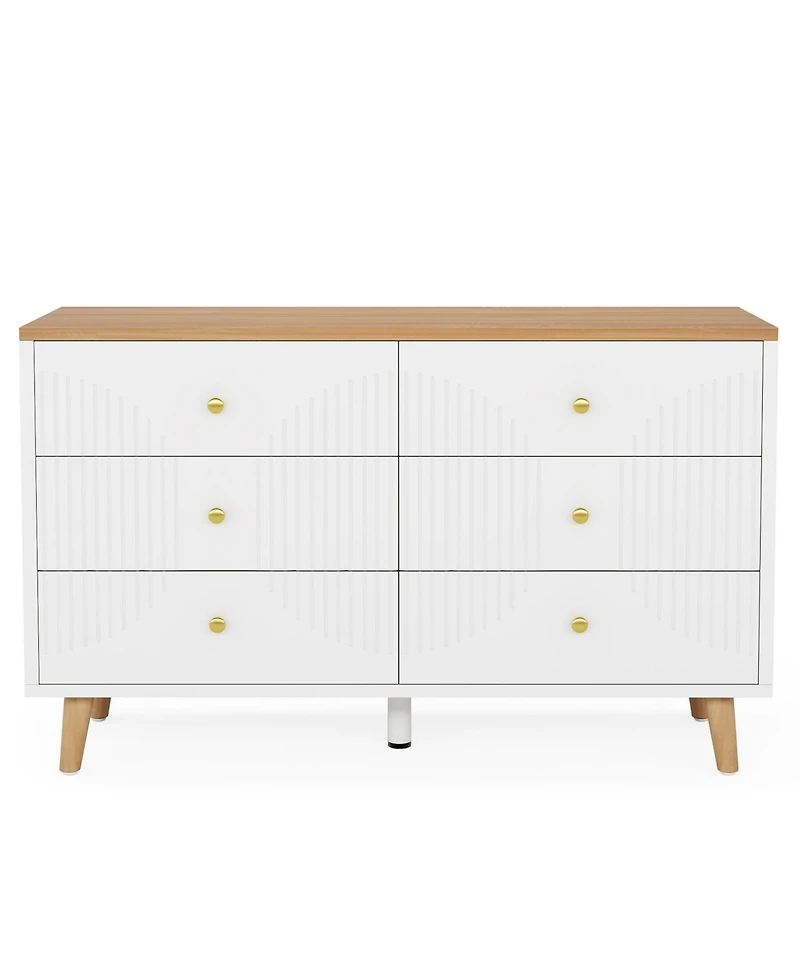 Tribesigns 6 Drawer Dresser, 47 inch Modern White Dresser for Bedroom, Wide Large Double Dresser Wood Storage Organizer Chest of Drawers for Closet Li