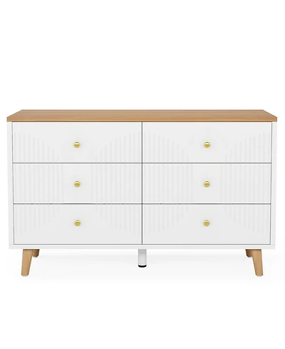 Tribesigns 6 Drawer Dresser, 47 inch Modern White Dresser for Bedroom, Wide Large Double Dresser Wood Storage Organizer Chest of Drawers for Closet Li