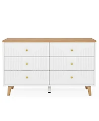 Tribesigns 6 Drawer Dresser, 47 inch Modern White Dresser for Bedroom, Wide Large Double Dresser Wood Storage Organizer Chest of Drawers for Closet Li
