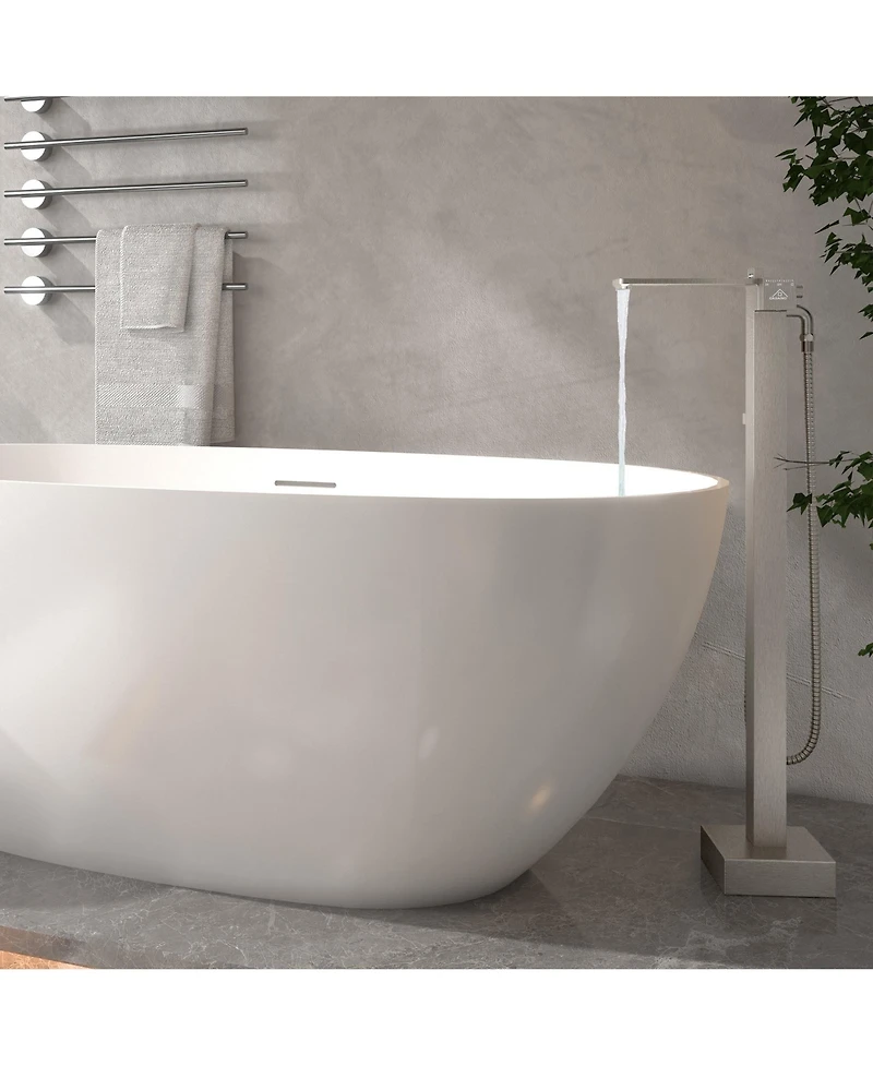 Mondawe 1-Handle Floor Mount Freestanding Tub Faucet with Square Handheld Shower