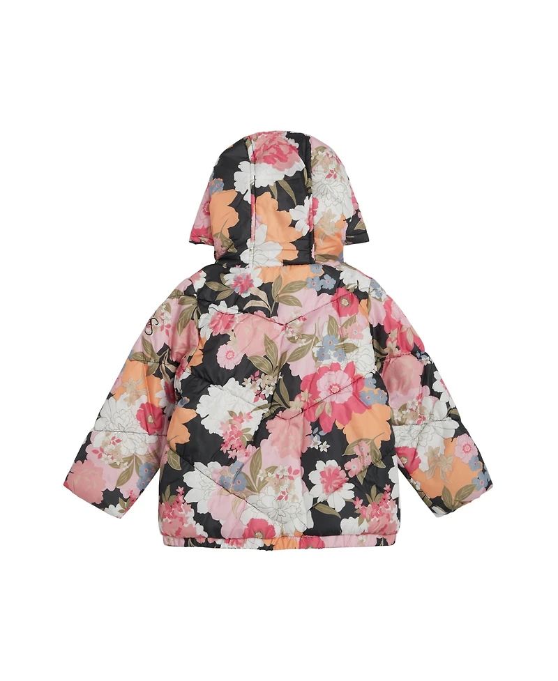 Jessica Simpson Girls Fashion Floral Print Puffer Jacket With Hat