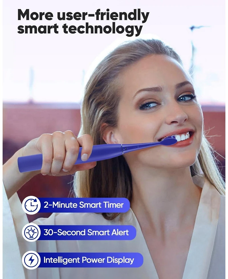 MySmile DY156 Sonic Electric Toothbrush for Adults, Rechargeable Battery Portable with 3 Brush Heads, 2 Mins 5 Modes Smart Timer, 45000VPM,