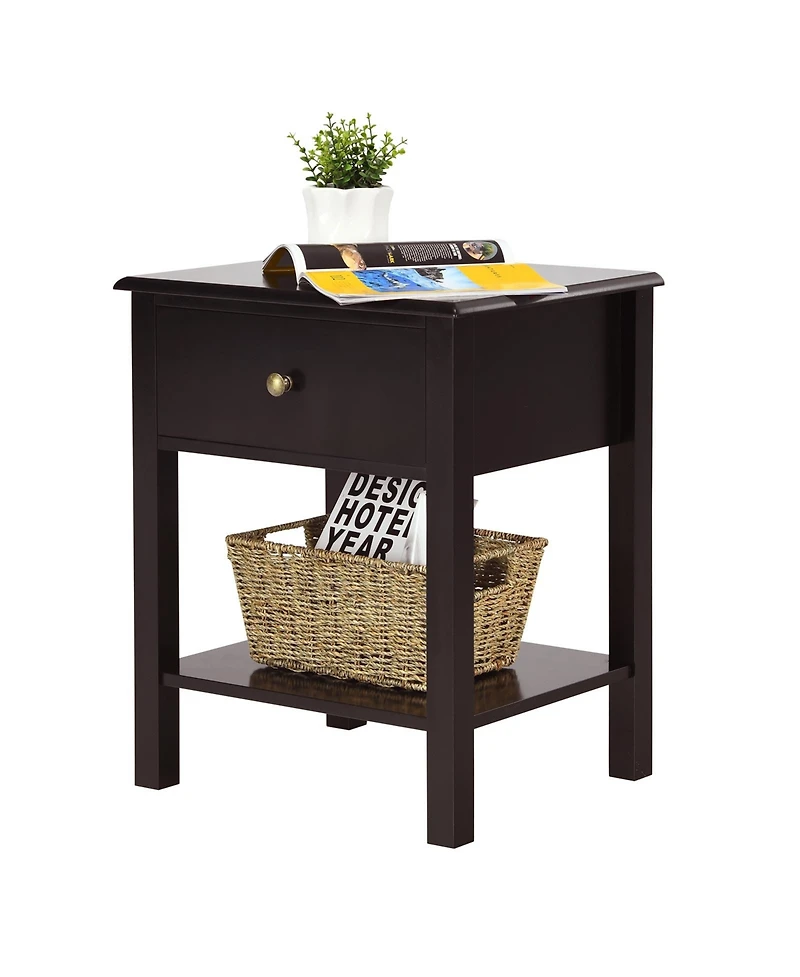 Sugift Nightstand End Table with Drawer and Shelf