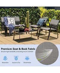 Gymax 4PCS Patio Conversation Futniture Set w/ Fabric and Anti-Rust Steel Frame Grey