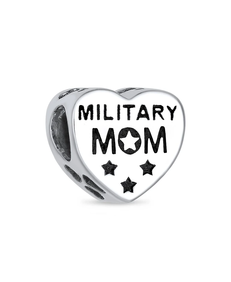 Bling Jewelry Heart Shape American Patriotic Usa Flag Words Military Mom Charm Bead Wife Sterling Silver Fits European Charm Bracelet