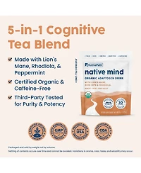 NativePath Native Mind Organic Adaptogen Herbal Support Blend - Organic Mushroom Drink Powder with Lion's Mane, Rhodiola & Rose Hips - 30 Servings