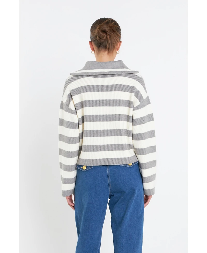 English Factory Women's Striped Half-Zip Sweater