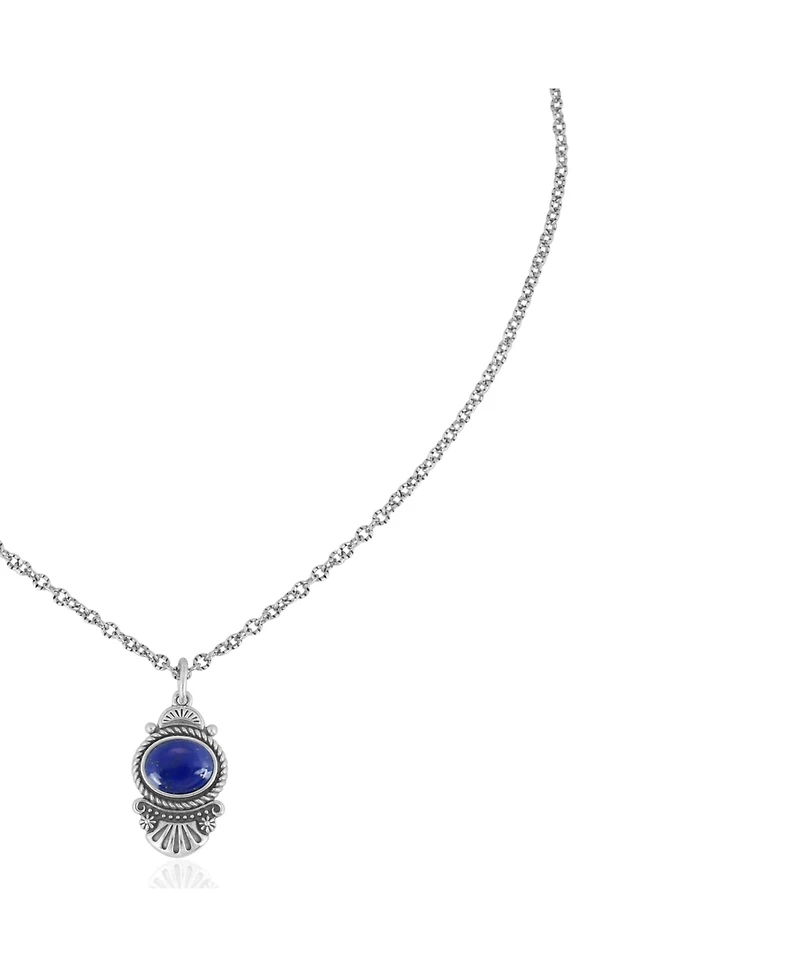 American West Jewelry Sterling Silver and Lapis Lazuli Gemstone Fan Pendant with Chain Necklace, 17-20 Inches