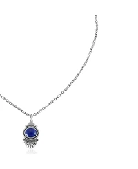 American West Jewelry Sterling Silver and Lapis Lazuli Gemstone Fan Pendant with Chain Necklace, 17-20 Inches
