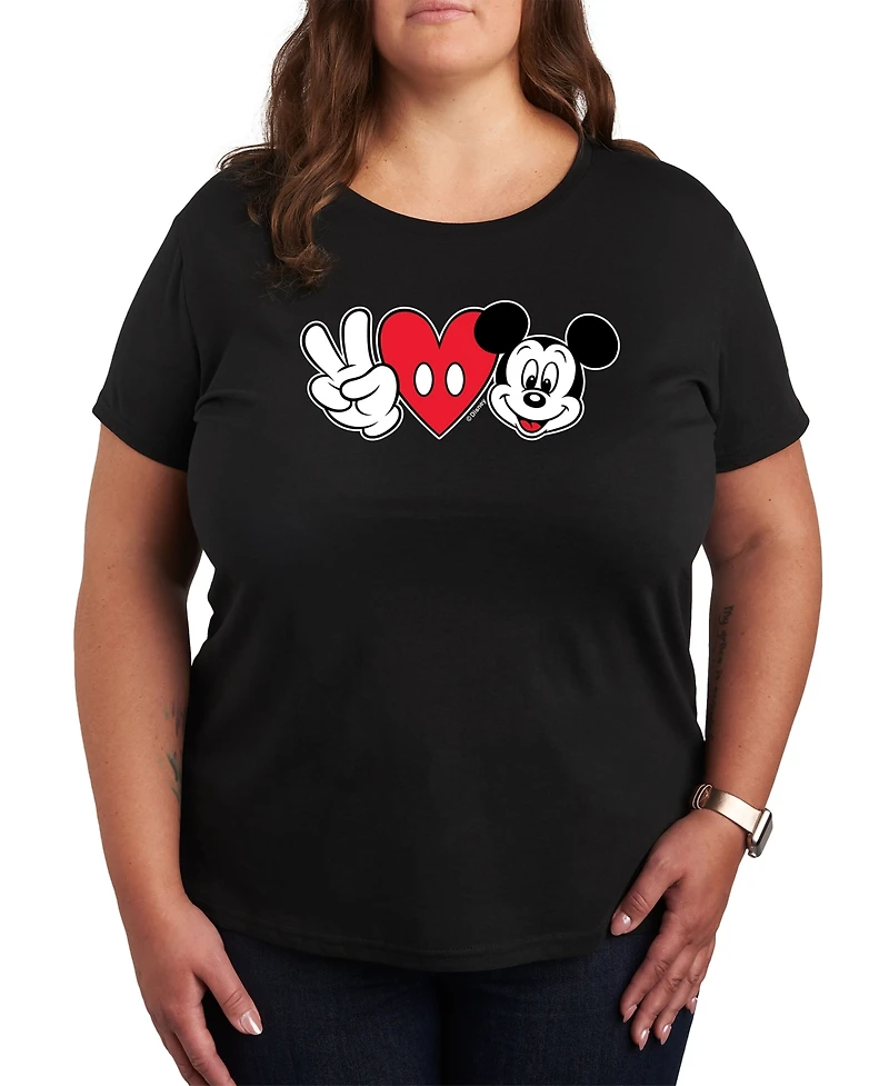 Hybrid Apparel Trendy Peace love Mickey Plus Graphic T-shirt