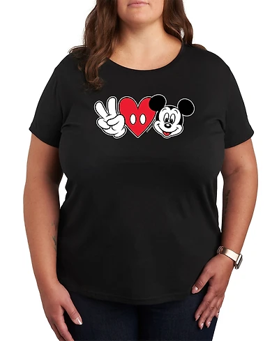 Hybrid Apparel Trendy Peace love Mickey Plus Graphic T-shirt