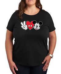 Hybrid Apparel Trendy Peace love Mickey Plus Graphic T-shirt