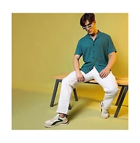 Men's Teal Green Self-Design Pom-Pom Shirt