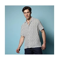 Campus Sutra Men's Ivory White Dot Lined Shirt