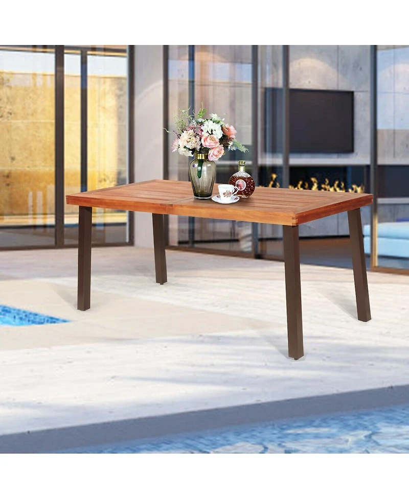 Sugift Rectangular Acacia Wood Rustic Dining Furniture Table