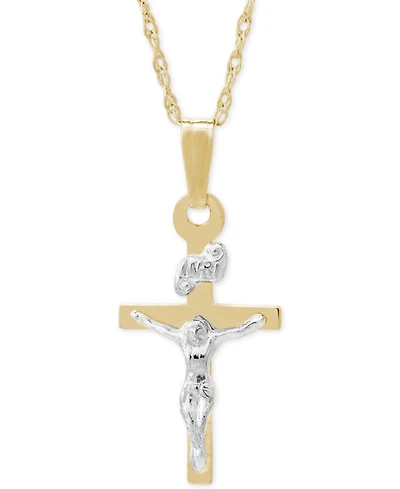 Children's Two-Tone Crucifix Pendant Necklace in 14k Gold