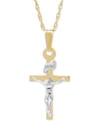 Children's Two-Tone Crucifix Pendant Necklace in 14k Gold
