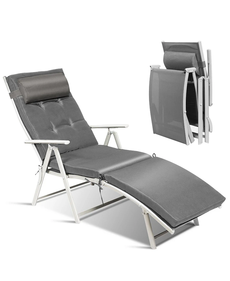 Inolait Adjustable Outdoor Lightweight Folding Chaise Lounge Chair with Pillow-Grey