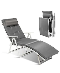 Inolait Adjustable Outdoor Lightweight Folding Chaise Lounge Chair with Pillow-Grey