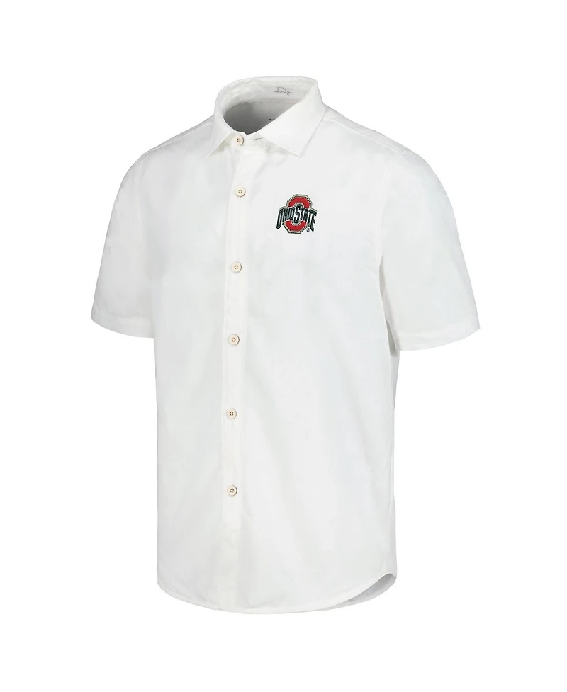 Tommy Bahama Men's White Ohio State Buckeyes Coconut Point Palm Vista IslandZone Camp Button-Up Shirt