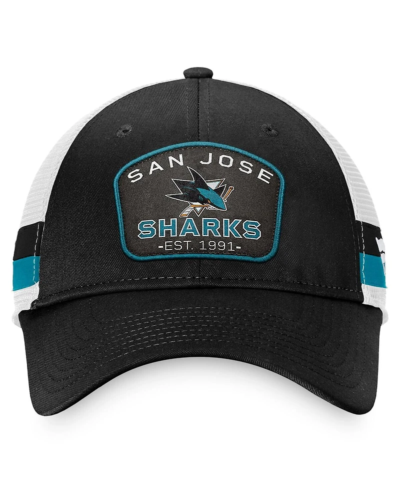 Fanatics Men's Black/White San Jose Sharks Fundamental Striped Trucker Adjustable Hat