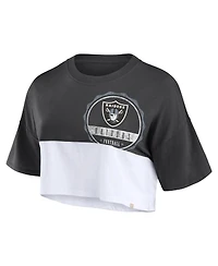 Fanatics Women's Black/White Las Vegas Raiders Boxy Color Split Cropped T-Shirt