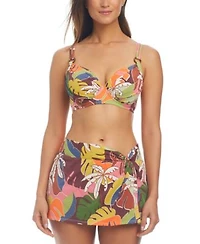 Bleu By Rod Beattie Womens Printed Underwired Bikini Top Draped Skirted Hipster Bottoms