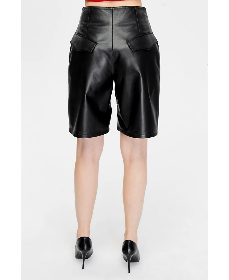 Furniq Uk Women's Leather Fashion Shorts, Black