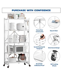 Sugift 5-Tier Folding Storage Shelves Metal Folding Shelves with Wheels, 750Lbs Capacity, White