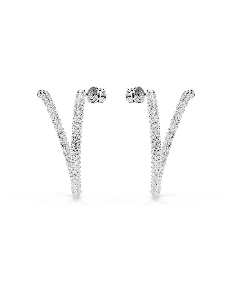 Swarovski Round Cut, White, Rhodium Plated Dextera Hoop Earrings