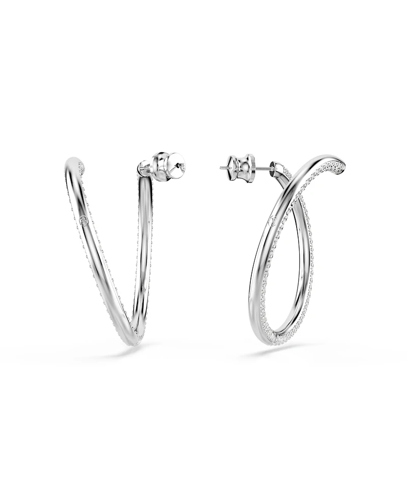 Swarovski Round Cut, White, Rhodium Plated Dextera Hoop Earrings