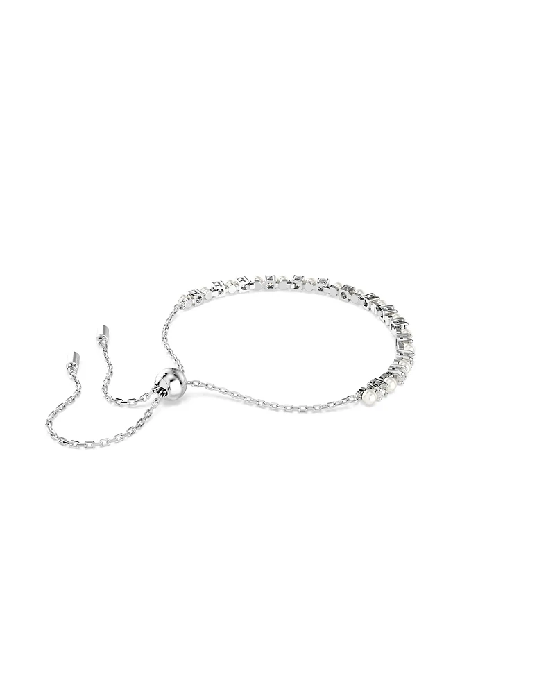 Swarovski Crystal Pearl, Round Cut, White, Rhodium Plated Matrix Bracelet