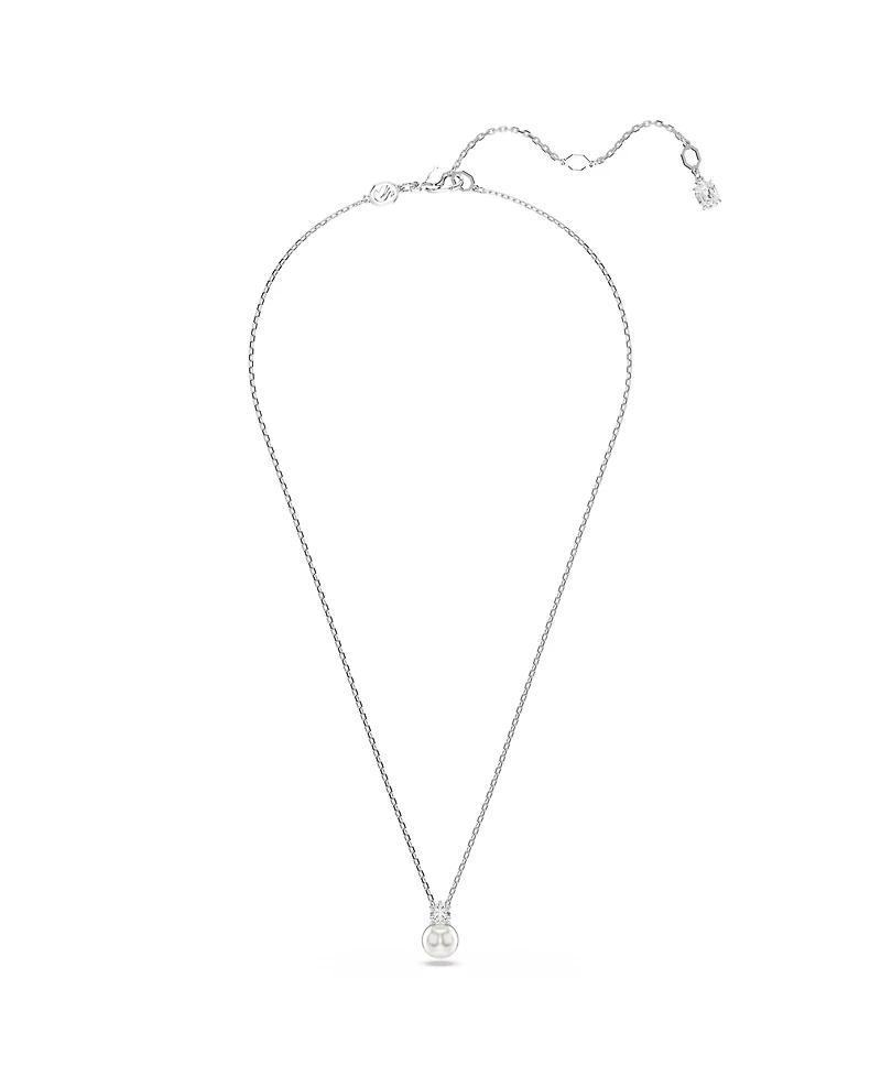 Swarovski Matrix Pendant, Crystal Pearl, Round Cut, White, Rhodium Plated Necklace