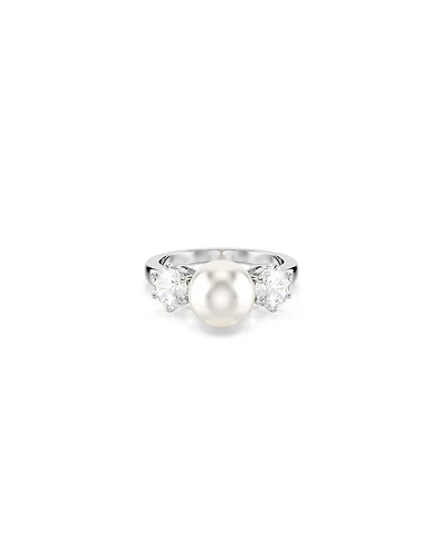 Swarovski Crystal Pearl, Round Cut, White, Rhodium Plated Matrix Ring