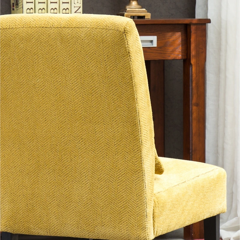 Simplie Fun Contemporary Chenille Fabric Armless Accent Chair with Pillow, Yellow