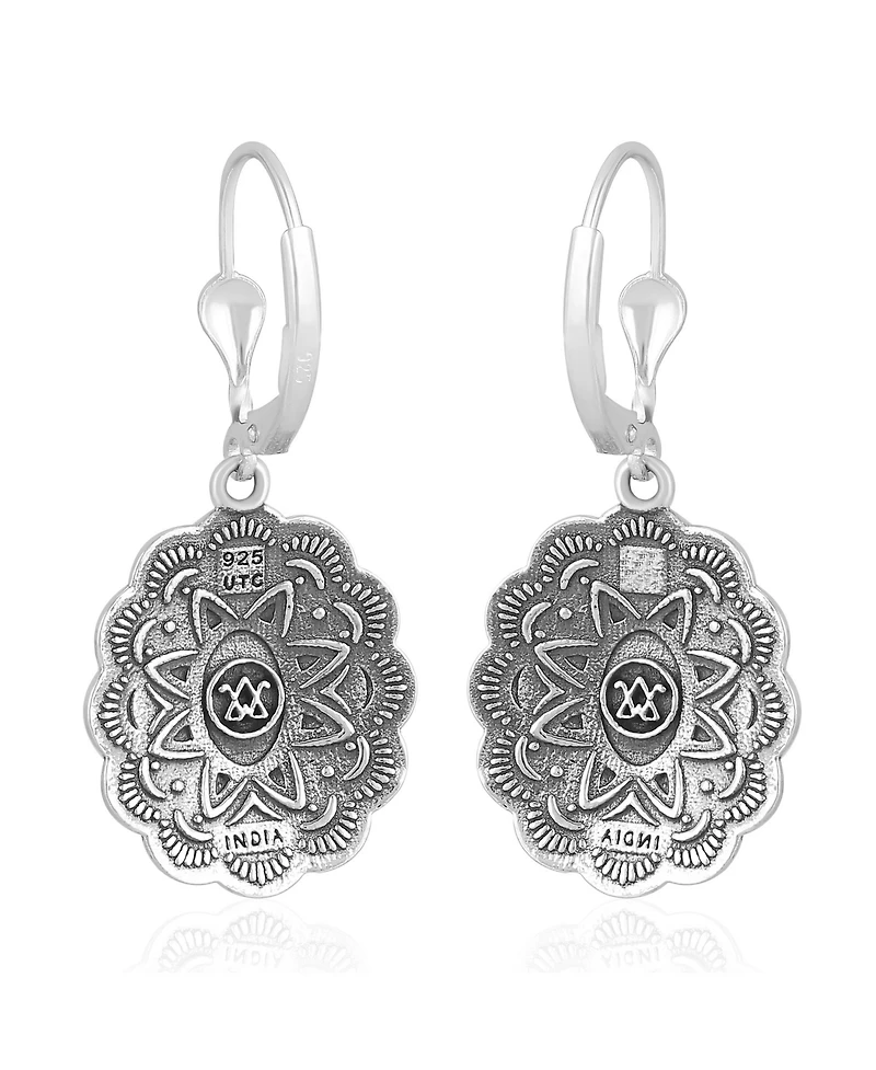 American West Jewelry Sterling Silver and Lapis Lazuli Gemstone Concha Lever Back Earrings