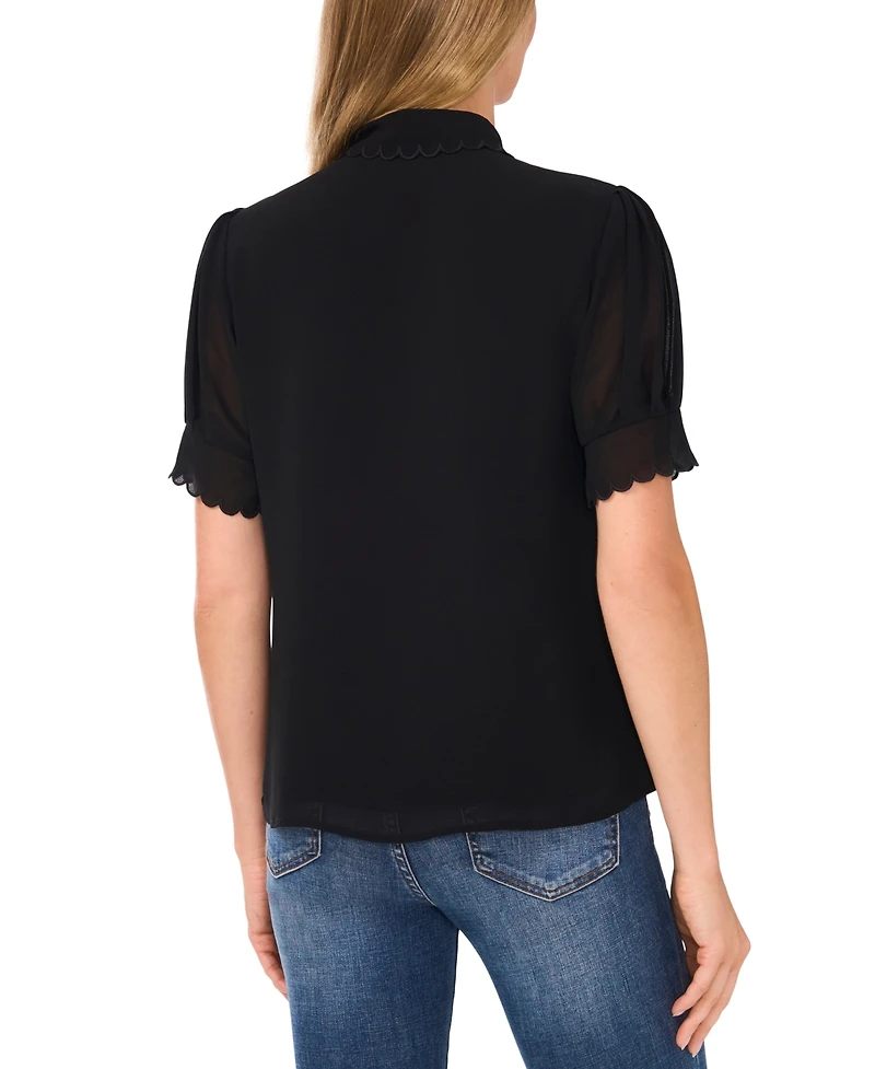 CeCe Women's Scalloped Puff-Sleeve Button-Front Top