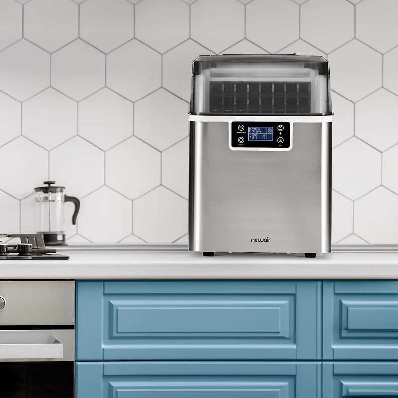 Newair Countertop Portable Clear Ice Cube Maker Machine, 45lbs/24H, in Stainless Steel