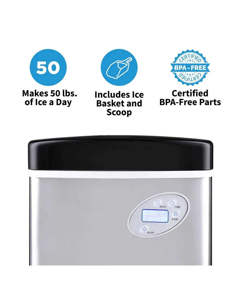Newair Countertop 50 lbs. of Ice a Day Bullet Ice Maker in Stainless Steel