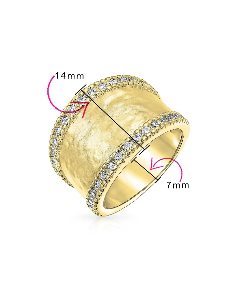 Bling Jewelry Modern Style Cz Accent Band Fashion Statement Brushed Hammered Matte Finish Wide Ring Yellow Gold Plated Brass Or Rhodium Br