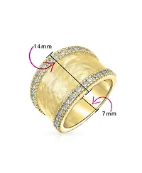 Bling Jewelry Modern Style Cz Accent Band Fashion Statement Brushed Hammered Matte Finish Wide Ring Yellow Gold Plated Brass Or Rhodium Br